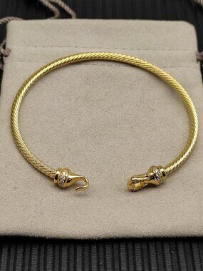 David Yurman Gold 3mm Diamond Hook Head Bracelet